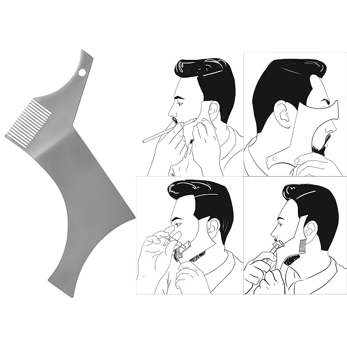 Stainless Steel Beard Shapers with Comb Shaping Styling Tool Shaping Template Guide Comb for Man Trim Stainless Steel Styling