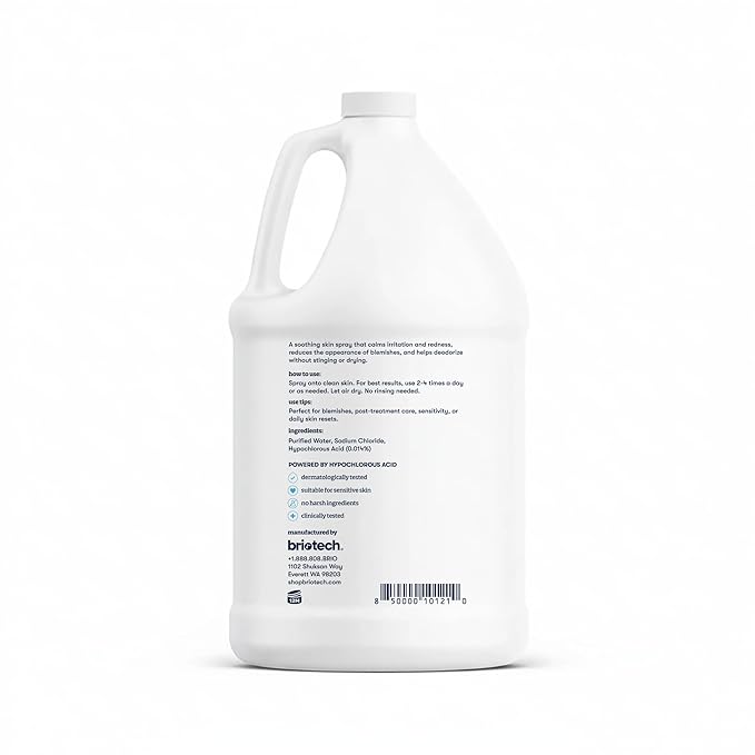 BRIOTECH Topical Skin Spray, Hypochlorous Acid for Sensitive Skin, HOCl Facial Mist, Full Body Support Against Irritation, Calm Redness, Soothe Foot & Scalp, 1 Gallon Refill (1 Pack)