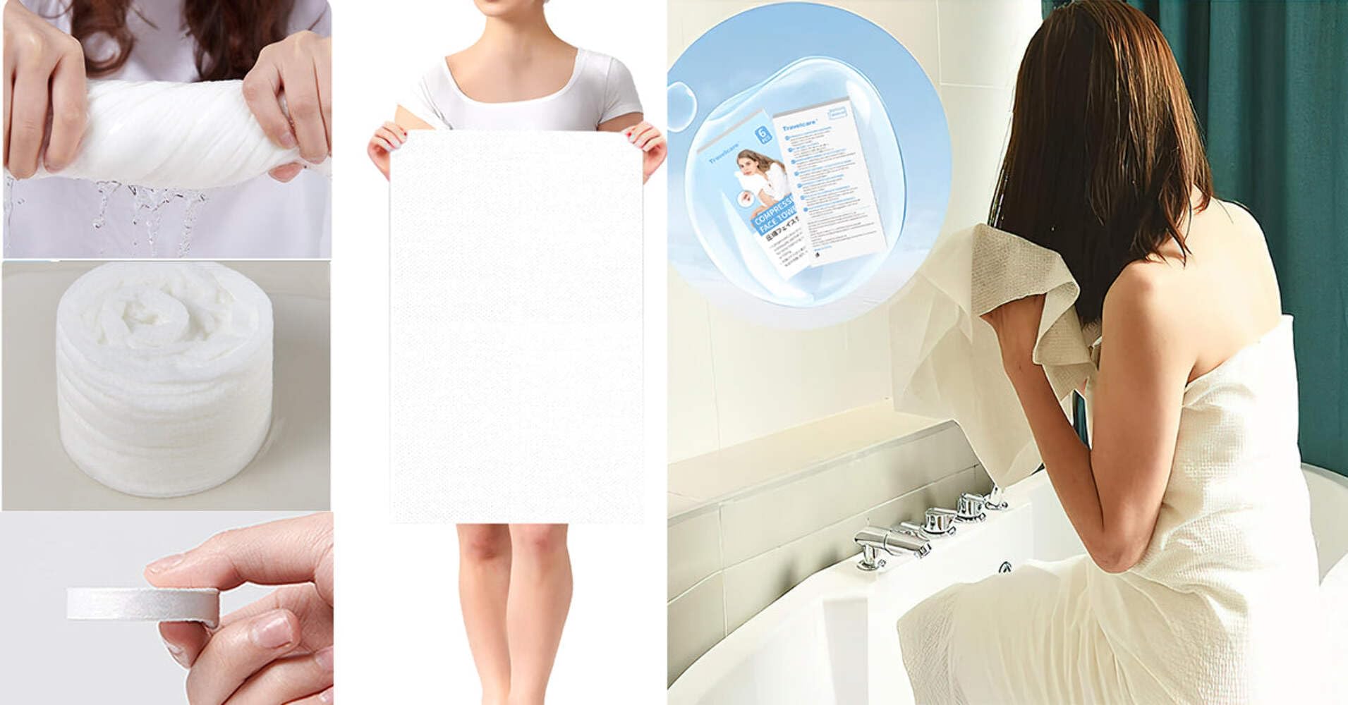 21.3 in x 11.8 in Compressed Towels Thicker Style Magic Disposable Face Compressed Towel, Portable Washcloth Reusable for Travel Home, Outdoor Sports, Beauty Salon (White-6packs)
