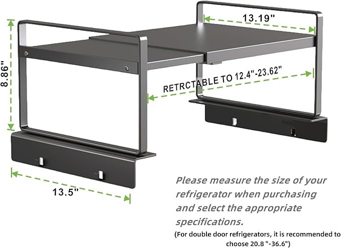 Adjustable Fridge Top Storage Rack,12.4"-23.62" Expandable Organizer Shelf,Refrigerator Storage, Anti-Slip,L-Shaped Design,Space Saver for Kitchen,Laundry,Dorm (Fits Most Appliances)