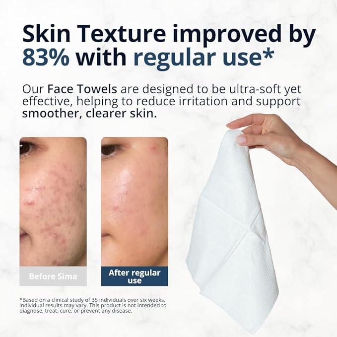 Sima Disposable Face Towels for Drying - 100% Cotton Face Wipes 50 Pack - Biodegradable Makeup Remover for Sensitive Skin, Gentle Clean Facial Cloth - Ultra-Soft & Lint-Free, Cruelty Free