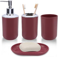 LGURT Red Bathroom Accessories Set, 4-Piece Plastic Bathroom Set with Soap Dispenser, Toothbrush Holder, Rinse Cup & Soap Dish, Bold Red Bathroom Decor for Home