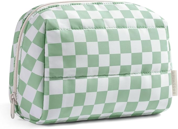 BAGSMART Puffy Makeup Bag, Wide Opening Cosmetic Organizer, Soft Water-Resistant Travel Toiletry Pouch for Women for Purse, Compact & Spacious