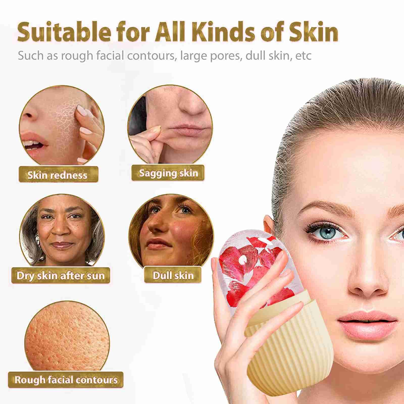XHJRI Ice Face Roller Massager,Ice Cube Roller for Face, Eyes and Neck Naturally Conditioning and Skin Care,De-Puff Eye Bags,Reduce Migraine Pain,Reusable Massage Silicone Ice Mold (Beige)