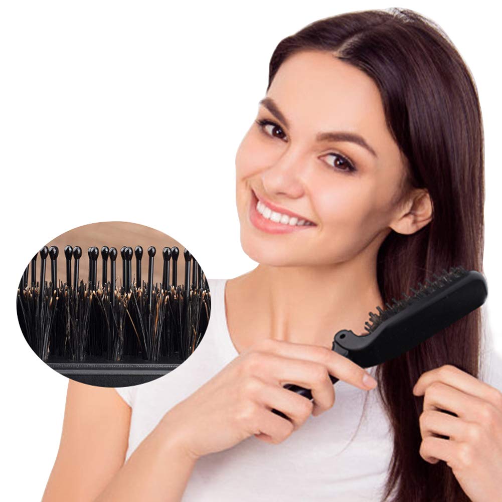 Aozzy 6Pcs Travel Boar Bristle Folding Hair Brush with Retractable Band for Thin/Thick Hair, Mini Brush for Women's Hairstyles, Men's Hair & Beard - Great for Purse/Pocket