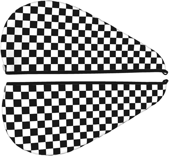 Black and White Checkerboard Hair Towel Wrap Microfiber Fast Drying Hair Turban with Buttons for Women Men Drying Curly, Long & Thick Hair