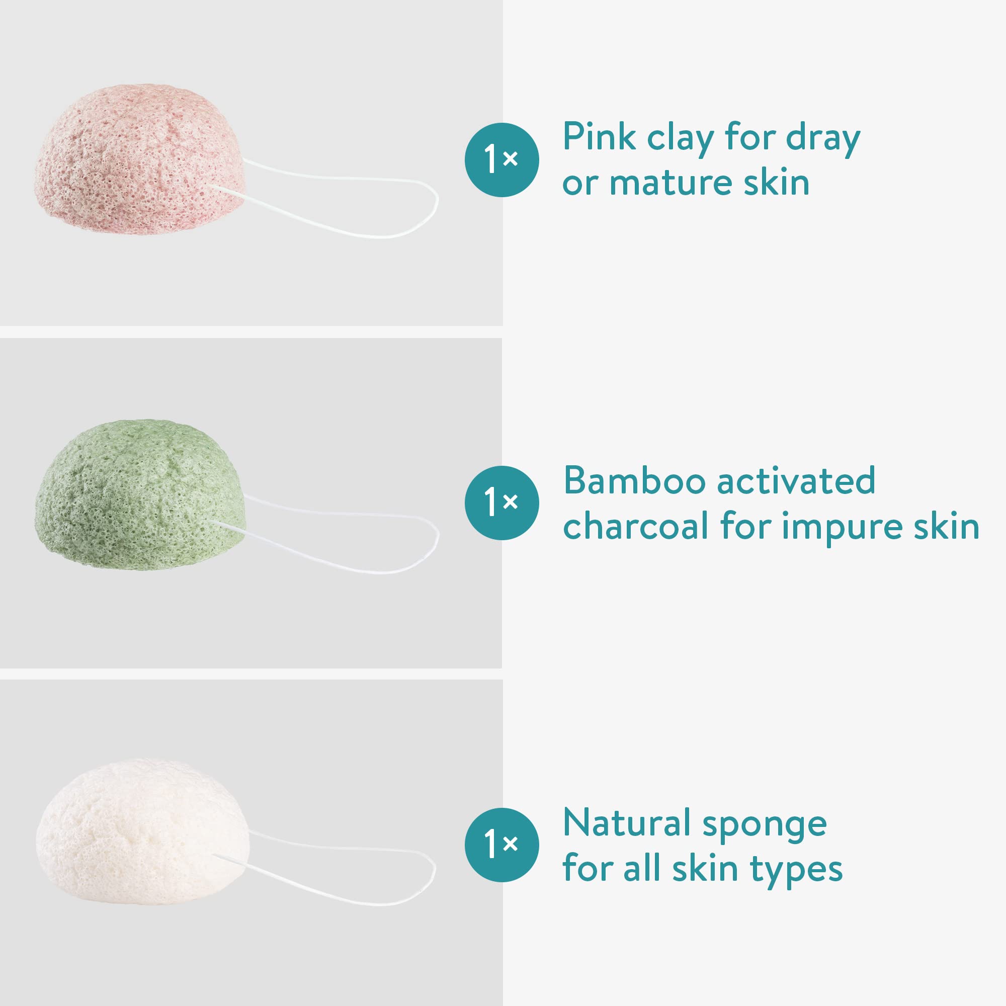 Navaris Konjac Sponges - Set of 3 - Facial & Body Natural Konjac Sponge Puffs - Exfoliating & Cleansing Sponges for Bath & Shower - Pink, Black, White