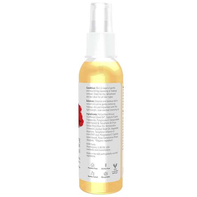 NOW Solutions, Soothing Rose Facial Cleansing Oil With Jojoba Oil, Vitamin E and Rose Absolute, 4 Fluid Ounce
