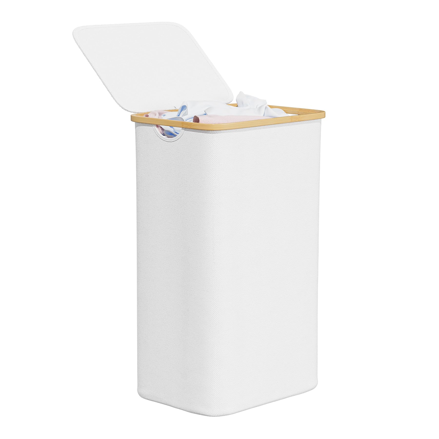 SpaceAid Laundry Hamper with Lid, 110L Large Tall Clothes Basket Bin with Bamboo Handles, Collapsible Laundry Hamper for Bedroom, Bathroom, Dorm, Laundry Room - White