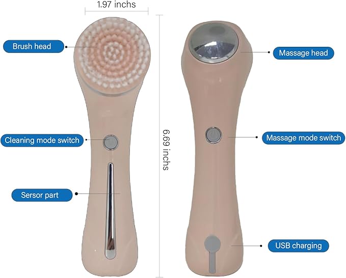 Facial Cleansing Brush, 2 in 1 Ｗaterproof IPx7 Facial Spin Scrubber Set with 4 Brush Heads, Rechargeable Exfoliating Face Brush Deep Cleansing, Gently Exfoliate and Remove Blackhead (Pink)