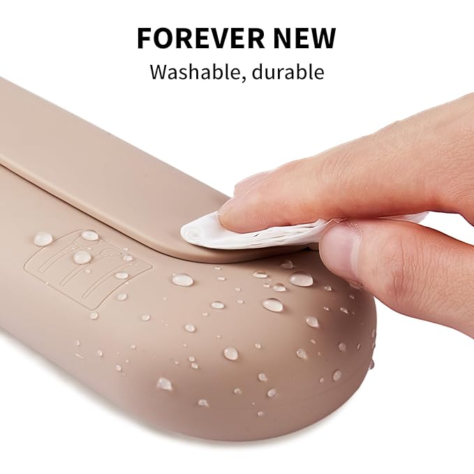 AGIKET 2 IN 1 Silicone Makeup Brush Holder with Beauty Make Up Sponge Holder Case：Soft Portable Cosmetic Face Brushes Holder with Upgrade Anti-Fall Out Magnetic Closure - Walnut