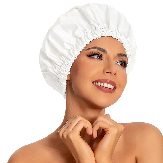 Edoneery Reusable Shower Caps for Women, Waterproof Long Hair Bonnet