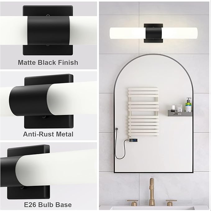 Kalium Modern 21" Bathroom Vanity Wall Sconce, Frosted Glass, Black