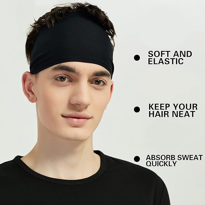 Pilamor Sports Headbands for Men (5 Pack),Moisture Wicking Workout Headband,Sweatband Running,Cycling,Football,Yoga,Hairband Women and Men(black5)