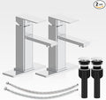 Bathroom Faucet-2 Sets, Bathroom Sink Faucets with Pop-up Drain and Deck Plate, Stainless Steel Faucets for Sink 3 Hole, Single Handle Vanity Faucet for Vessel, Chrome