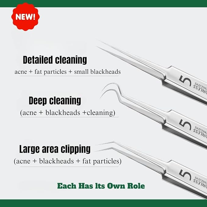 Usiveinborn Blackhead Remover Upgraded, Usiveinborn Blackhead Tweezers, Professional Upgraded Facial Blackhead Remover Tweezers, Blackhead Remover Tools Sets (A4-Red-3pcs)