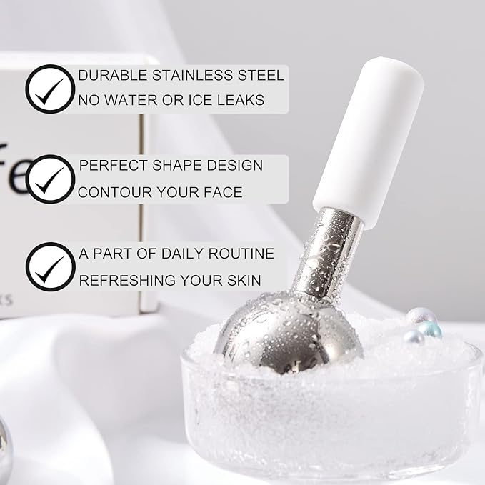 Ice Globes and 360 Rotating Ice Globes for Face & Eyes, Unbreakable Stainless Steel Cryo Sticks for Beauty Routines, Facials Cold Roller Cooling Globes for Puffiness, Wrinkles, Dark Circles, Headaches