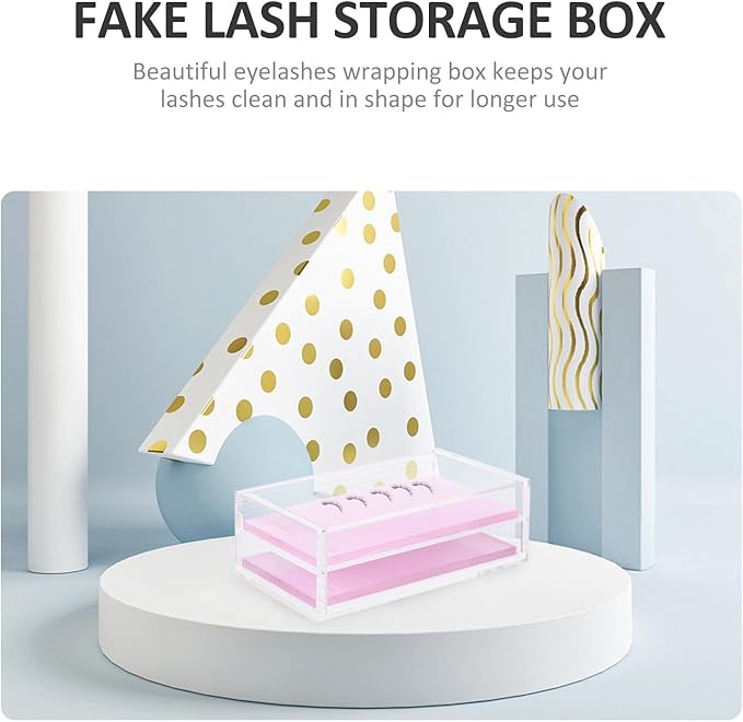 Homoyoyo Pink Acrylic False Eyelash Storage Box Lash Holder Salon Lash Case Cosmetic Display Organizer for Grafting and Travel