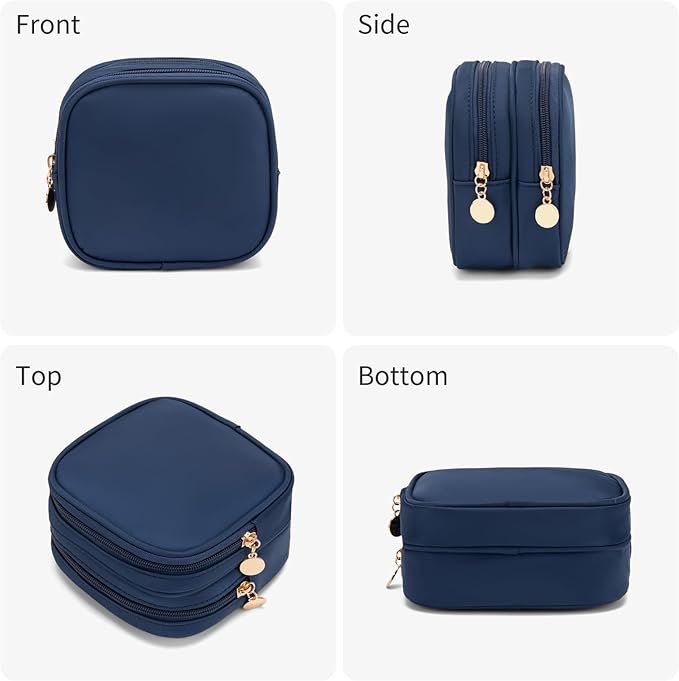 XIAOLER Small Makeup Pouch, Double Zipper Cosmetic Bag, Travel Makeup Bag, Cute Makeup Bag for Purse, Mini Toiletry Bag (Sapphire)