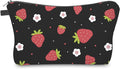 Aiphamy Cute Travel Makeup Bag Cosmetic Bag Small Pouch Gift for Women (Strawberry Black)