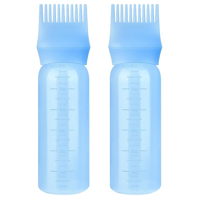 Pimoys Hair Oil Applicator Bottle for Scalp, Root Comb Applicator Bottles Hair Dye Squeeze Bottle Hair Coloring Tools, 2 Pack (Blue)