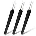 Honoson 3 Pcs Blackhead Tweezer Stainless Steel Pimple Tweezers Tool for Remove Zit Whitehead Pimple Bend Curved Extractor Tweezer Skin Blackhead Remover Tools(Black)