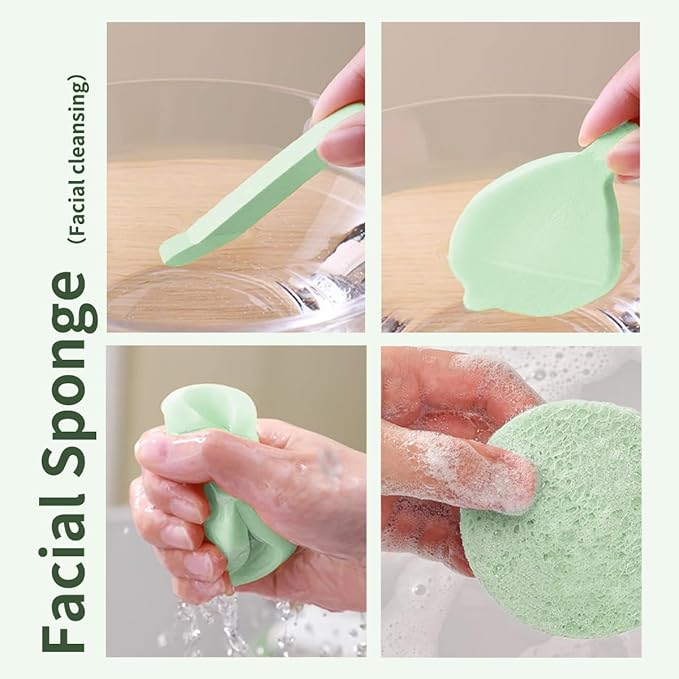 LeMeeOly Gua Sha Facial Tools Stainless Steel & Compressed Facial Sponges, Detail Metal GuaSha and Natural Spa Sponges for Facial Cleansing Skin Care，Guasha Stone Face Sculpting Tool