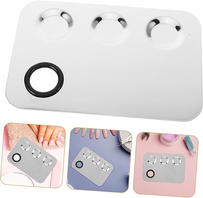 DEARMAMY Makeup Mixing Plate Small Palette Cosmetic Foundation Dish Beauty Face Tray Powder Pallets Mini Makeup Tool Accessories Foundation Plate Make up Plate Silver Stainless Steel