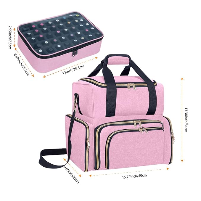 Nail Polish Organizer Case Holds 80 Bottles(15ml/0.5fl.oz) Portable Travel Storage Box with 2 Detachable Bags, Designed for Women's Nail Tools, Essential Oils and Cosmetics Sets(Pink)