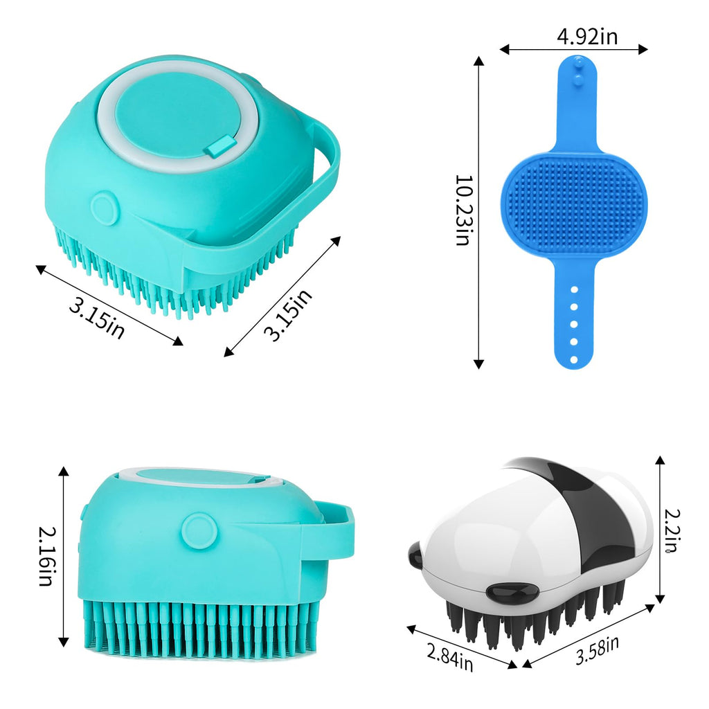 Comotech 3-in-1 Dog Grooming Brush | Adjustable Handle Shampoo Brush & Scrubber for Short & Long Haired Dogs & Cats (Blue Blue White)