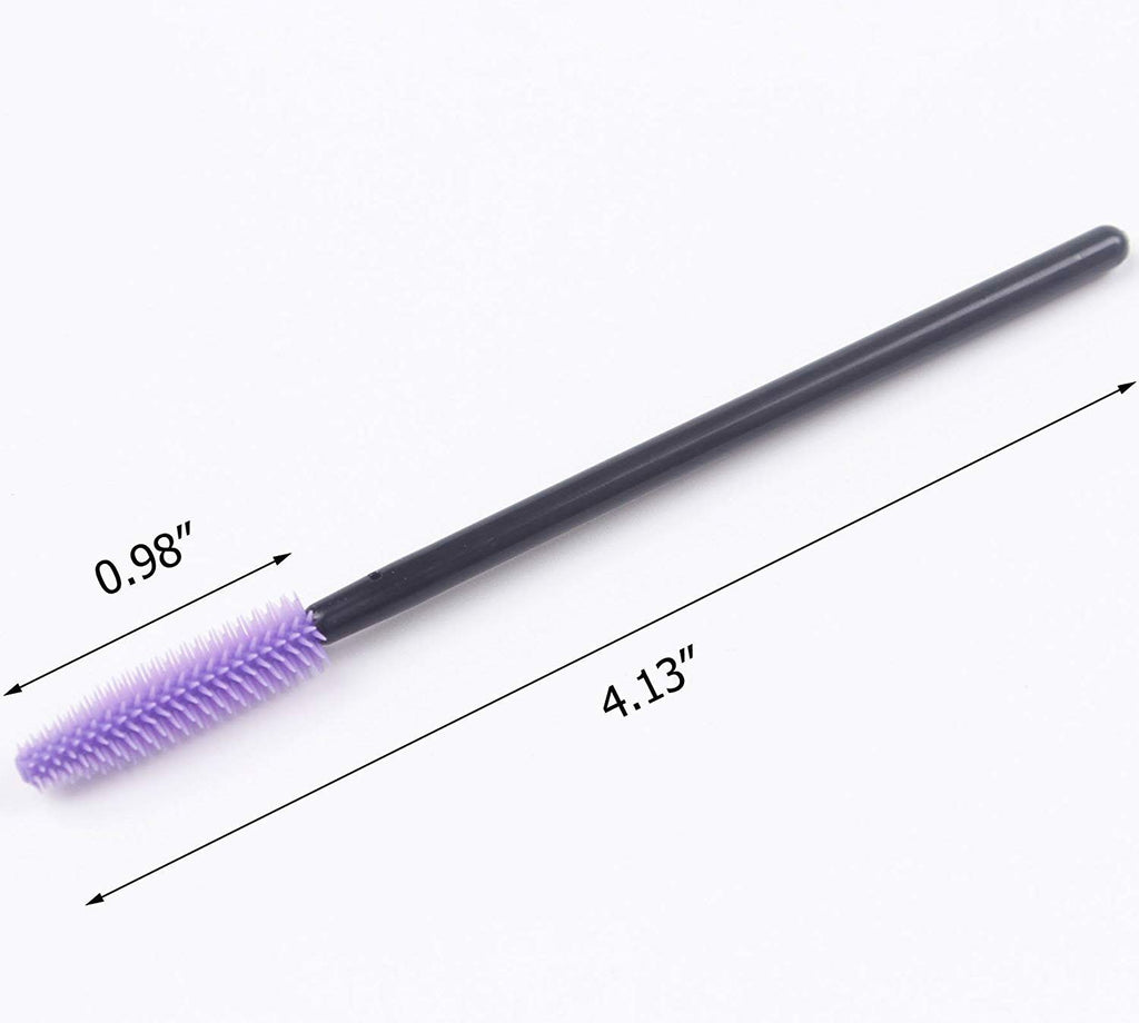 BIHRTC Pack of 100 One-Off Disposable Silicone Eyelash Mascara Brushes Wands Applicator Eyebrow Brush Makeup Tool Kit Set (Tower Shape - Black+Purple)