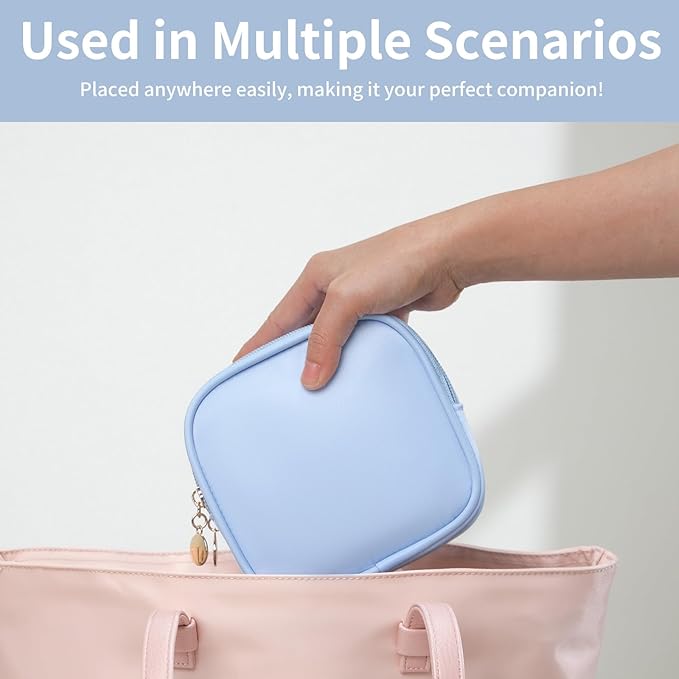 XIAOLER Small Makeup Pouch, Double Zipper Cosmetic Bag, Travel Makeup Bag, Cute Makeup Bag for Purse, Mini Toiletry Bag (blue)