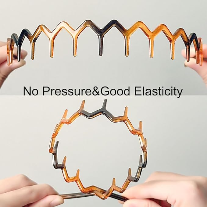 Supgoodom 6 PCS Zig Zag Headbands Plastic Wavy Hair Head Band Comb with Teeth Hoop Accessories for Women Men Girls, Classic Black&Retro Leopard