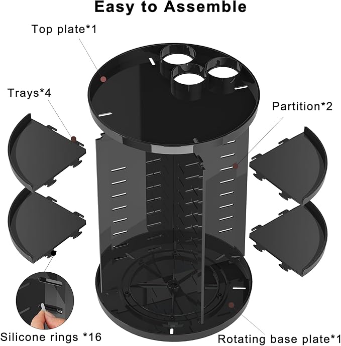 Rotating Makeup Organizer, DIY 8 Adjustable Layers Spinning Skincare Storage, Cosmetic Display Case with Brush Holder and Perfume Tray, Multi-Function Vanity Bathroom Countertop Organizer Black