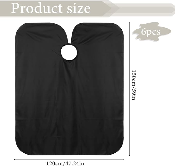 Exclaith 6 Pack Black Waterproof Hair Salon Cape Large Hair Cutting Salon Cape with Metal Snap Closure Haircut Apron for Women Men Hairstylists,Black