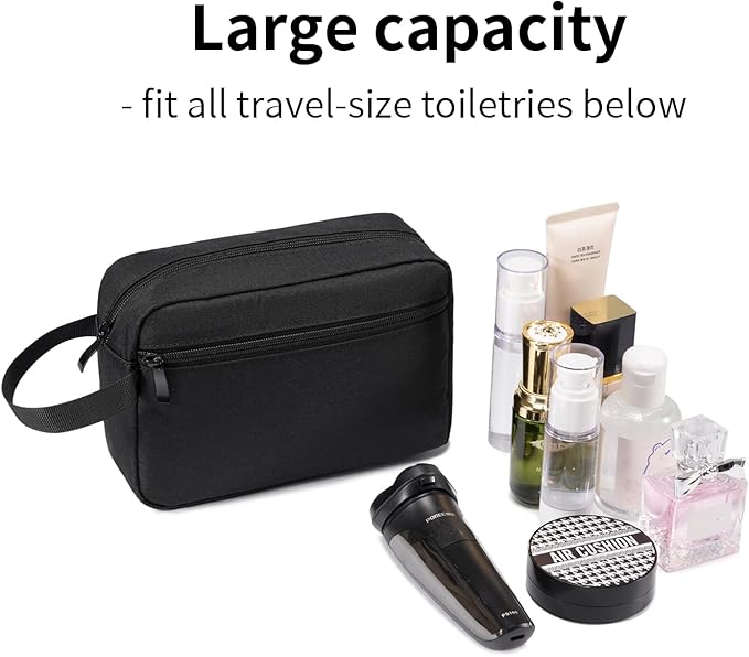 XIRYOHEAUR Travel Hanging Toiletry Bag with Carry Handle - Water-Resistant Small Cosmetic Organizer for Men & Women, Makeup, Shaving Kit, Gym & Travel Essentials (Black)