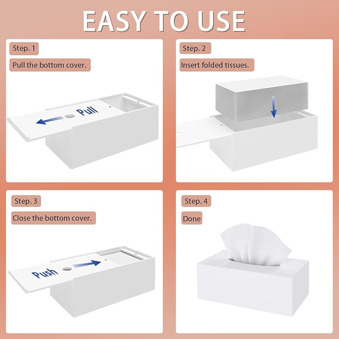 SILUT Tissue Box Cover Rectangle, Tissue Box Holder Decorative, Acrylic Tissue Box Cover, Stylish Tissue Holder for Bathroom, Home, Restaurant, Kitchen - Matte White