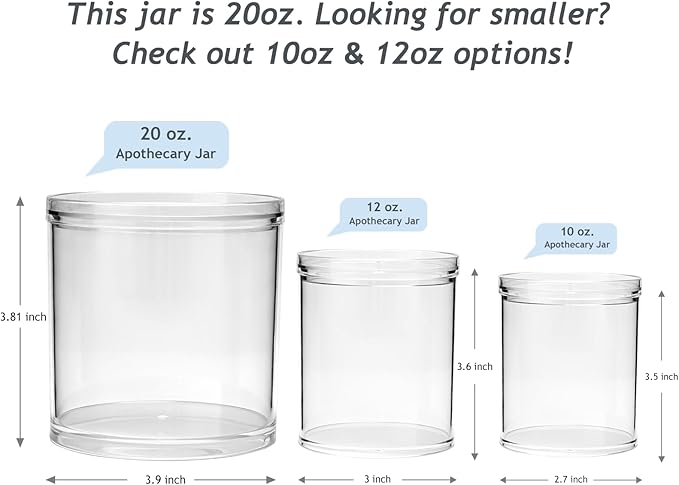 SheeChung 3-Pack Clear Stackable Apothecary Jars - (10/12/20oz) Mixed Sizes Qtip Holder Dispenser - Crystal Clear Bathroom Vanity Organizer with Storage Lids for Cotton Balls, Swabs, Floss