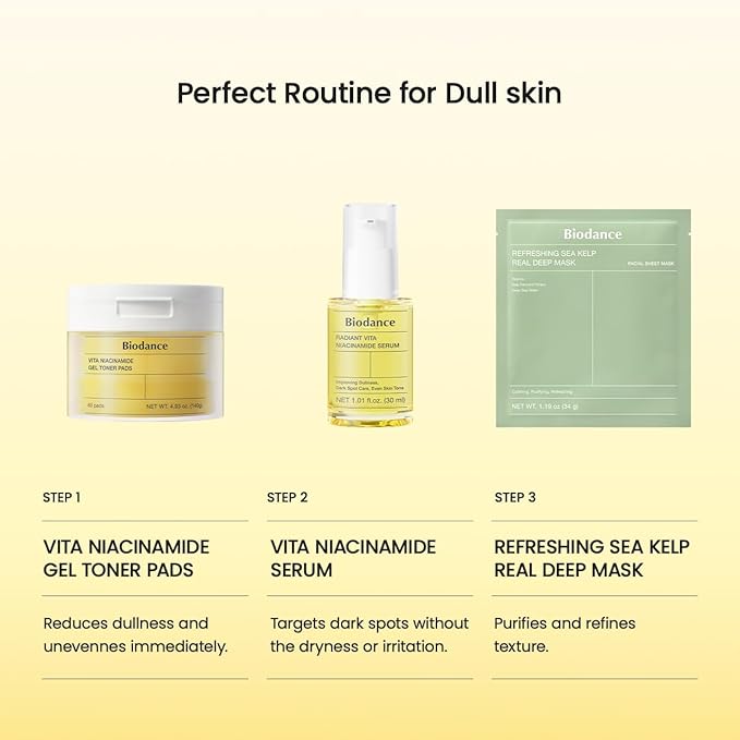 BIODANCE Radiant Vita Niacinamide Serum, for Even Tone Dark Spot Care with Vitamin C, Hydrating for Sensitive Skin, Filter Glow Serum, Korean Skin Care, Self Care Gifts for Women | 1.01 floz