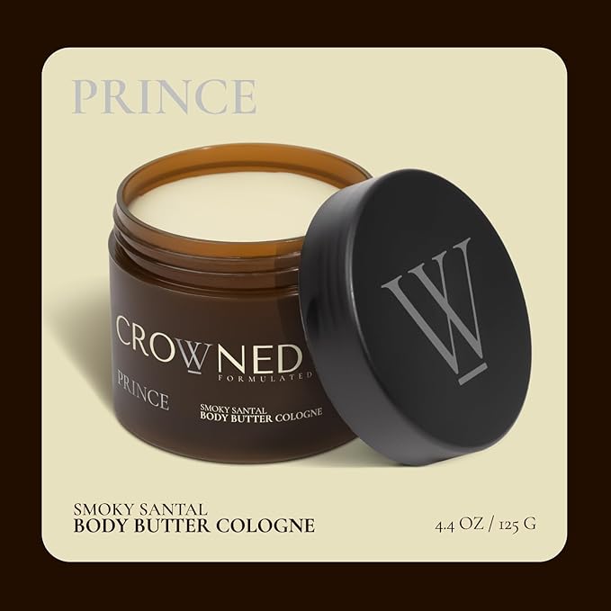 Crowned Skin Prince Body Butter Cologne for Men | Oceanic & Woody | As Seen On Shark Tank | Scented with White Musk & Bergamot | Infused with Natural Shea & Mango Butters | All-Day Fragrance | 4.4oz