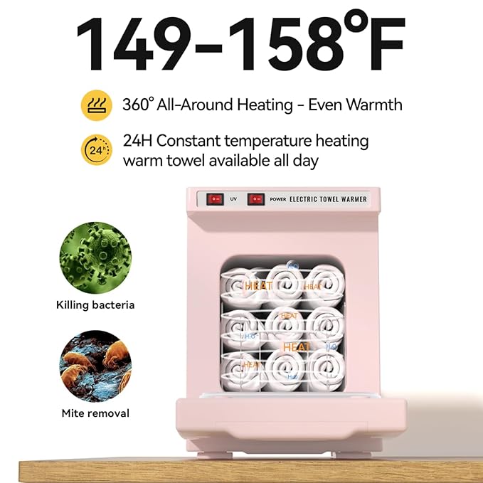 Towel Warmer 5L-Pink, 2-in-1 Professional Mini Small Hot Towel Warmer for Spa, Facial Towel Cabinet for Solo Estheticians, Small Salons & Home Spa (Fits 10-15 Towels)