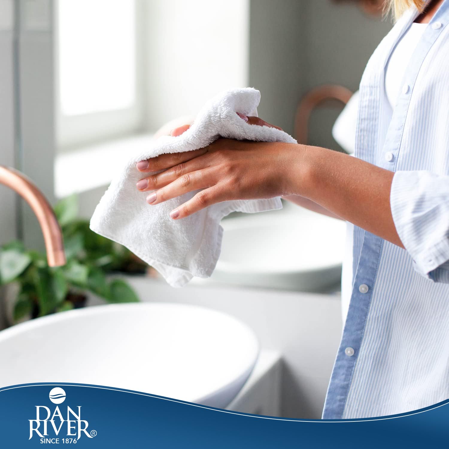 DAN RIVER 100% Cotton Washcloths 20 Pack Premium Quality Face and Body Cloth, Quick Dry Essential Towels for Bathroom, Hand, Kitchen & Cleaning, Baby Washcloths | 11X11 in | 400 GSM | Blue Opal+White