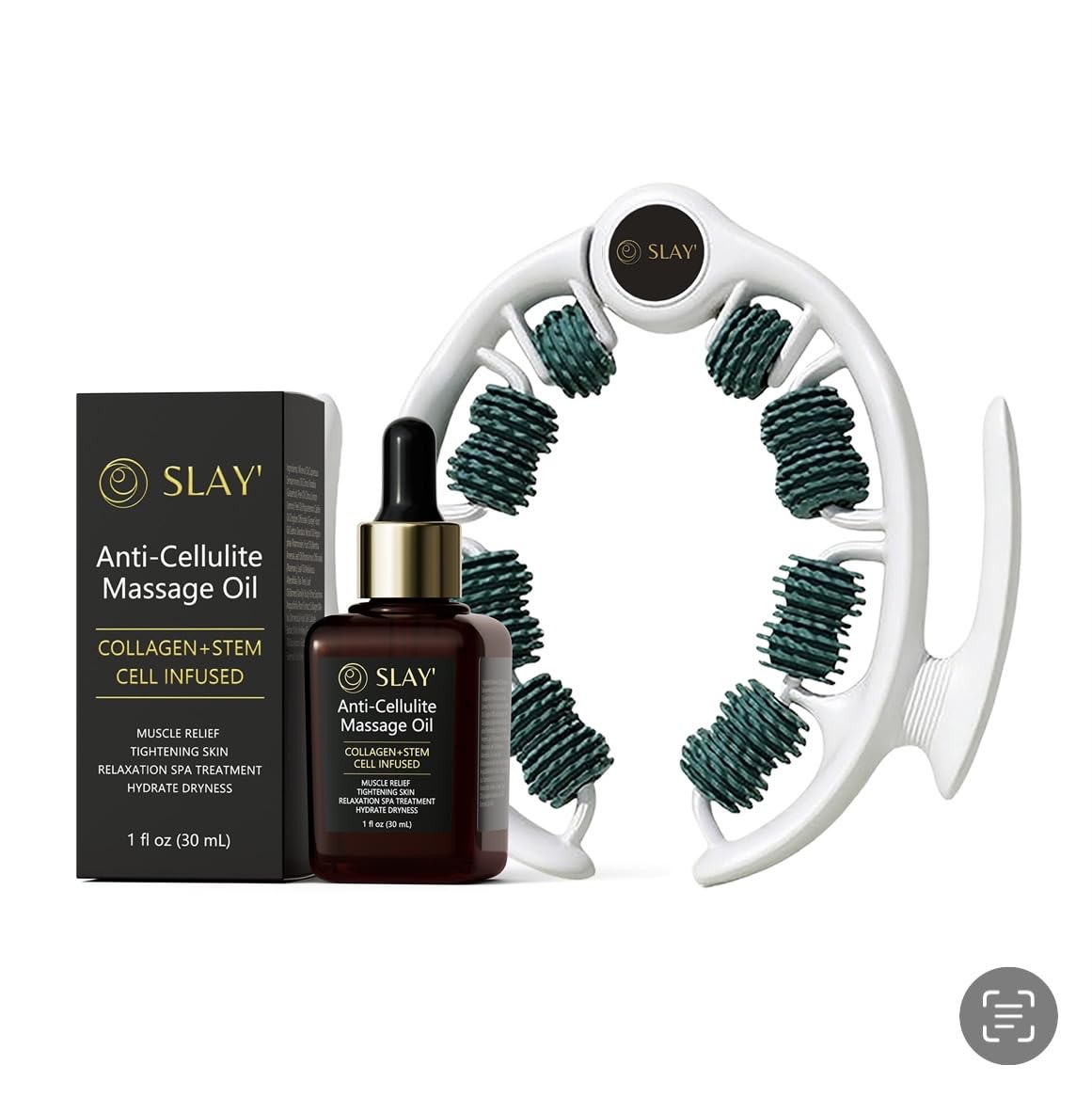 SLAY' Anti Cellulite Massage Roller & Body Oil Bundle, Lymphatic Drainage Roller, Cellulite Remover for Legs and Arms, Deep Tissue Massage Relief, Self Care Gifts, Womans Gifts