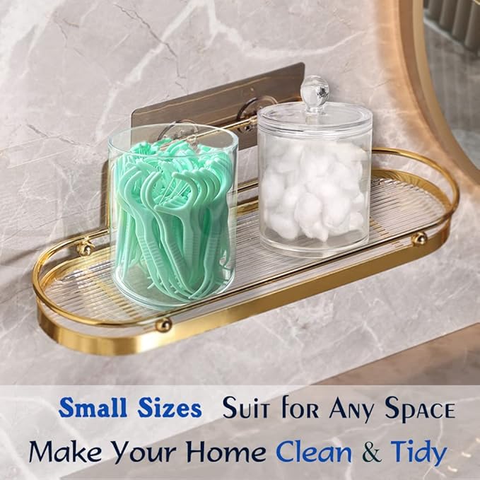 WISIEW 4 Pack Qtip Holder Dispenser for Cotton Ball, Swab, Round Pads, Floss - 10 oz Clear Plastic Apothecary Jar Set for Bathroom Canister Storage Organization, Vanity Makeup Organizer
