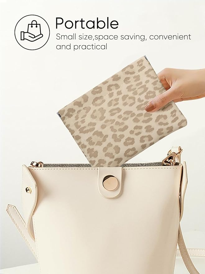 Ksriylm Leopard Leather Small Makeup Pouch for Women,Cosmetic Accessories,Waterproof and Portable Cosmetic Bag,Self-closing, No Zipper, Aesthetic Storage Pouch,Lipstick for Purse,Oyster Grey Brown