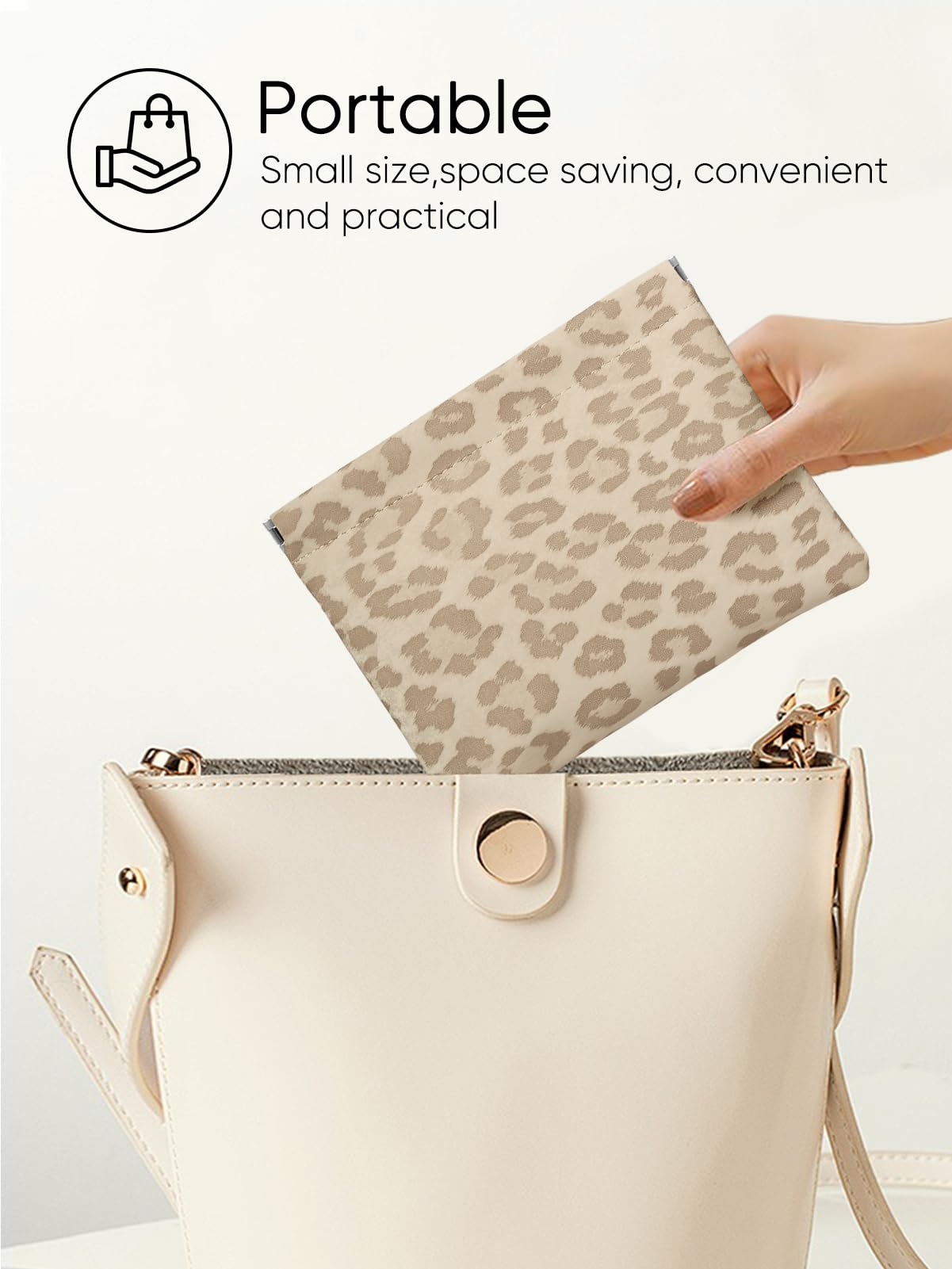 Ksriylm Leopard Leather Small Makeup Pouch for Women,Cosmetic Accessories,Waterproof and Portable Cosmetic Bag,Self-closing, No Zipper, Aesthetic Storage Pouch,Lipstick for Purse,Oyster Grey Brown