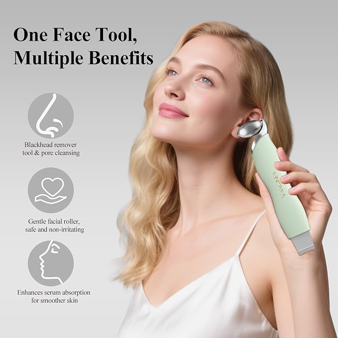 Vangines Blackhead Remover Tool with Ice Roller, Stainless Steel Face Scraper, Skin Scrubber Face Spatula for Deep Cleansing, 3-in-1 Skin Care Tool with 2 Silicone Brush Heads (Sage Mist)
