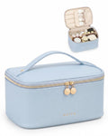 Prite Makeup Bag, Large Capacity Cosmetic Bag for Women and Girls, Waterproof PU Leather Travel Makeup Case, Toiletry Organizer with Handle and Divider for Skincare and Brushes - Blue