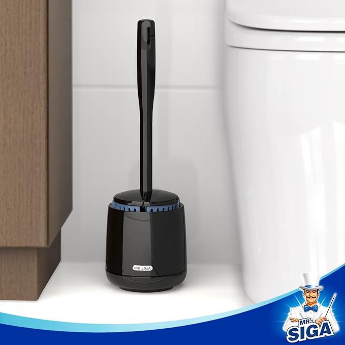 MR.SIGA Toilet Bowl Brush and Holder, Sturdy Long Handle, Black, 1 Pack
