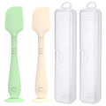 2 Pack Diaper Cream Spatula with Hygienic Travel Case, Butt Spatula Baby with Suction Base, Baby Butt Paste Spatula, Soft Silicone Diaper Rash Cream Applicator Large Size (Green & Offwhite)